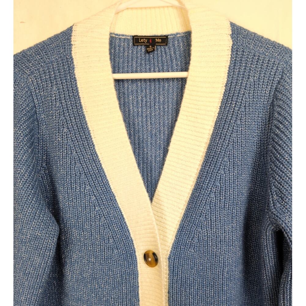 Lety & Me blue white button up cardigan Size Sm Sporty Preppy Fisherman Coastal - Picture 4 of 9